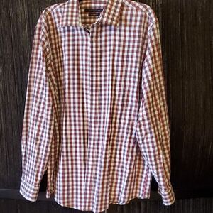 Sean John Men's Red and White Plaid Button Down Shirt